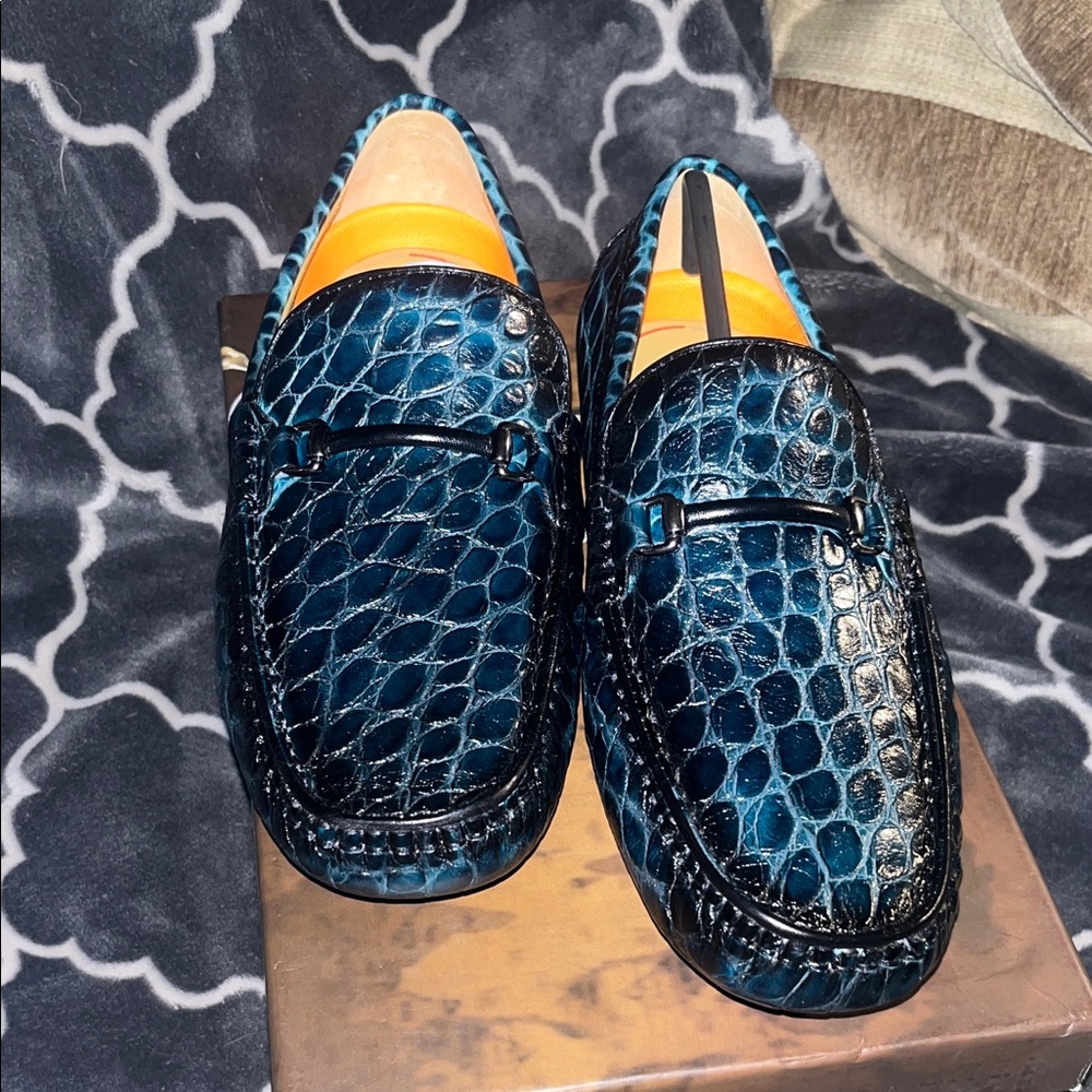 Men's Luxurious Blue Patterned Loafers